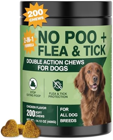 No Poo Chew for Dogs-2 in 1 Control Coprophagia & Flea Tick Supplement-Digestive Enzymes Probiotics-Chicken