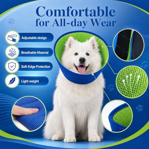 Soft Dog Cone Collar After Surgery, Adjustable Pets Recovery Cone for Large/Medium/Small Dogs to Stop Licking, Comfortable Elizabethan Collar for Spay Neuter Recovery and Neck Protection (L)