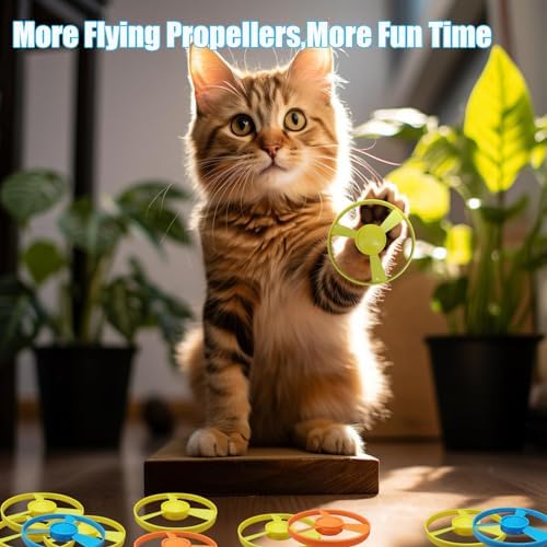 Cat Fetch Toys, Interactive Flying Cat Toy with 20 Flying Propellers, Dog Cat Pet Tracks Chasing Toy for Indoor,Outdoor Cats(Dark Blue+20 Propellers)