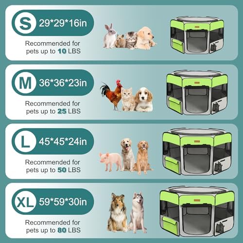 Akinerri Portable Dog Playpen, Foldable Pet Play Pen for Puppy Cat, Green