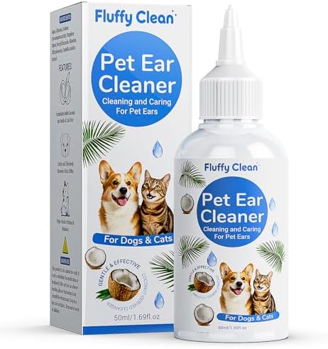 Dog Ear Cleaner - Pet Ear Wash, Flush and Drop Cleaner Solution for Cat & Dog Infection and Itch Relief, Gently Removes Debris, Wax Buildup, Odor - 1.69 fl oz