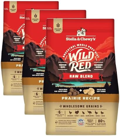 Stella & Chewy's Wild Red Dry Dog Food Raw Blend High Protein Wholesome Grains Prairie Recipe, 3.5 lb. Bag (Pack of 3)