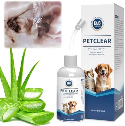 Dog Ear Cleaner, Contains Aloe Vera, Relieves Itching, Removes Earwax Buildup, Debris, Odors, Non Irritating, with Extended Soft Silicone Dropper, For Dogs and Cats, 1 Bottles (2.03 oz in total)