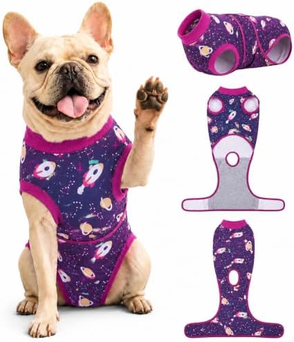 PetWarm Dog Cone Alternative, Dog Recovery Suit, Cosmic, Purple Yellow, XS