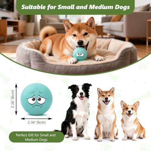 Squeaky Balls for Small Dogs, 2.4" Soft Latex Squeaky Dog Ball Toys, Emoji Smile Face Rubber Bouncy Balls, Puppy Teething Chew Toys for Small & Medium Dogs (2.4"-Pack A)