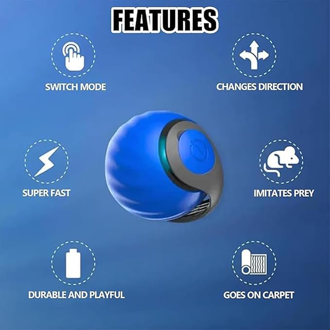 Interactive Cat Toy Ball,Speedy Tail2.0 Cat Toy,Automatic Interactive Cat Toys for Indoor Cats with 2 Tails,2Speeds Rechargeable Cat Enrichment Toys for Small/Medium/Large Cats to Keep Them Busy(Blue)