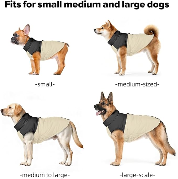 Dog Coat, Waterproof Dog Winter Jacket in Puppy Cold Weather Windproof Coats Reflective Pet Vest, Zip-Up Cold Weather Coats for Small Medium Dogs (Beige and Black, 3XL)