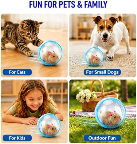 2026 New Self-Rolling Interactive Cat Ball Realistic Animal Automatic Moving Rolling Cat Ball 360° Rolling Spin Moving Cat Ball Fun Indoor Interactive Pet Ball for Cats Dogs Chasing (Pink, Mouse-A)