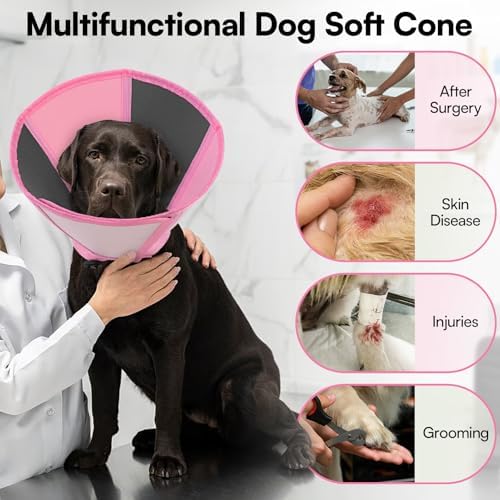 Queenmore Dog Cones for Medium Dogs, Soft Dog Cone, Cone for Dogs After Surgery, Adjustable Recovery Collar for Wound Healing, Comfortable Pet E-Collar to Stop Licking (Light Pink,M)
