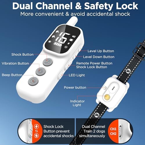 Dog Training Collar with Remote Control, 3300FT and 4 Training Modes Beep,Vibration,Safe Shock,LED Night Light,IPX7 Waterproof Rechargeable E-Collar for All Breeds (8-150 lbs)