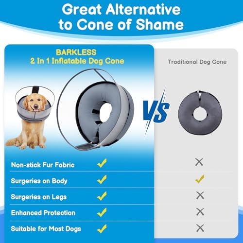 BARKLESS Dog Donut Cone for Medium Dogs with Transparent Shield Inflatable
