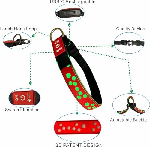 Personalized Light up Black Dog Collar with airtag Holder for Night Walk (Blue Collar 15 Modes Lighting, XL(19.7-23.6"))