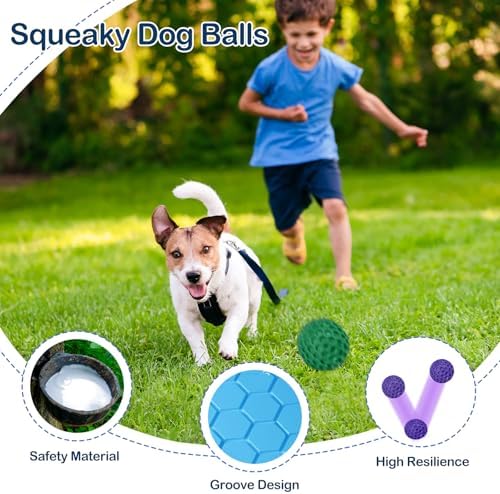 2 Pack Indestructible Squeaky Dog Balls for Aggressive Chewers, Interactive Dog Toys for Teething, Relieving Anxiety. Chew Toy for Large, Medium Breeds, Outdoor Rubber Balls.