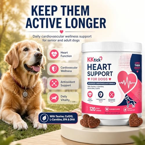 Heart Support for Dogs, Taurine & CoQ10 Soft Chews with L-Carnitine, EPA & DHA, Cardiovascular Support, Senior Heart Health & Antioxidant Support, Chicken Flavor, 120 Soft Chews