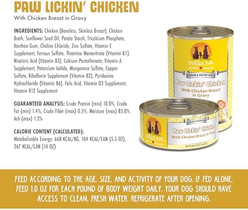 Weruva Classic Dog Food, Paw Lickin’ Chicken with Chicken Breast in Gravy, 5.5oz Can (Pack of 24)