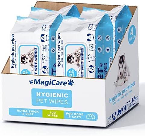 MAGICARE Pet Wipes – 400 pcs Dog Wipes – 8x8 Inch Unscented Dog Paw Cleaner Wipes for Body, Ears, Face, and Skin – Ultra Thick & Soft with Hypoallergenic Formula – Ideal Pet Wipes for Dogs & Cats