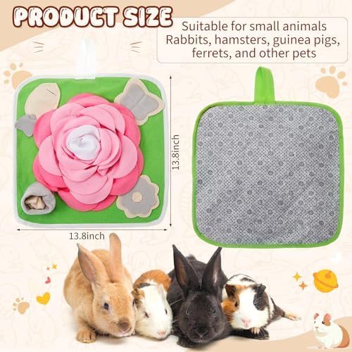 Yinkin 2 Pcs Rabbit Foraging Snuffle Mat for Small Animals Puzzle Toys Funny Interactive Nosework Feeding Mat for Bunny Hamsters Guinea Pigs Ferrets Chinchillas (13.8 x 13.8 Inches,Classic Style)