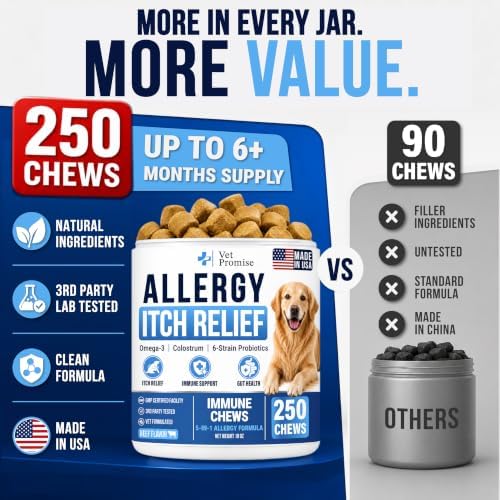 Dog Allergy Chews - 250 Count - Allergy & Itch Relief for Dogs with Omega 3