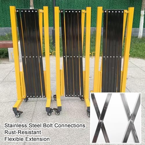 Expandable Folding Security Gate Outdoor Retractable Scissor Door Connectable Accordion Barrier for Schools & Events with Wheels (80x350cm/31.5x137.8in)