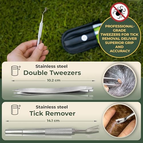 VENOMKILLER 6-in-1 Tick Remover Kit – Tick Removal Tool Set with Stainless Steel Tick Tweezers, Tick Card, Hooks & Leather Case – Tick Remover for Dogs, Cats & Humans