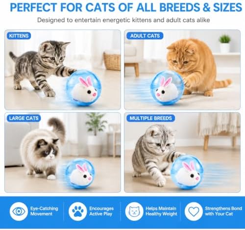 Electric Hamster Ball Cat Toy – Automatic Rolling Animal Pet Rolling Ball, Interactive Hamster Ball Cat Toy for Indoor Cats Exercise and Chase Play (Rabbit(Pink))