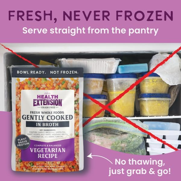 Health Extension Gently Cooked Grain-Free Vegetarian Formula Dog Food, Human-Grade & Shelf-Stable with Superfoods, Supports Digestion, Immunity, Skin & Coat, 9 oz Pouch (Pack of 10)