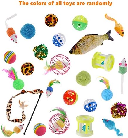 QBSM Cat Christmas Plaid Pet Paw Stockings with 26 Pcs Cat Toys for Cats and Kitten