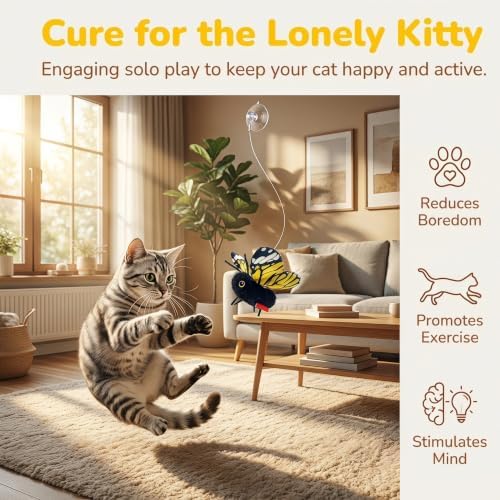 Smart Sensing Flapping Butterfly Cat Toys Interactive, Rechargeable Motion-Activated Butterfly with Realistic Flapping Wings, Electric Hanging, Indoor Cat Enrichment Toy, Soft Plush for Solo Play，red