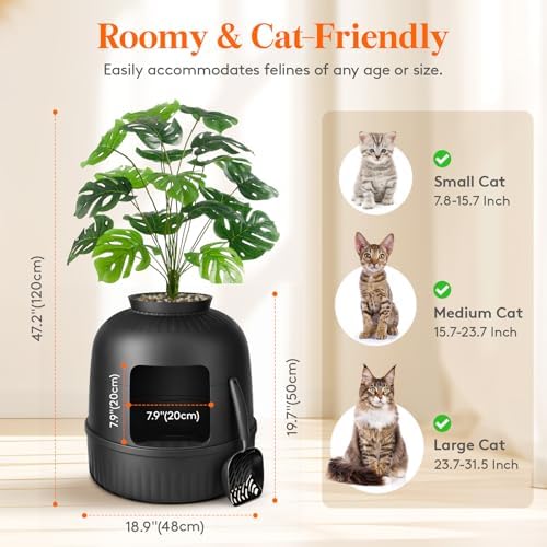 Lifewit Hidden Plant Cat Litter Box with Stainsteel Scoop, Black