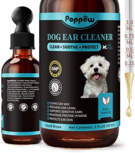 Dog Ear Cleaner, Natural Ear Drops for Dogs, 60-Day Servings
