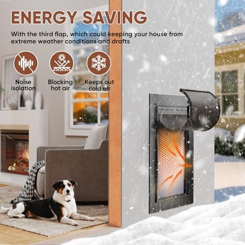 3-Flap Insulated Aluminum Extra Large Dog Door for Wall | Heavy-Duty Telescoping Tunnel, Magnetic Design, Dual Security Locks & Closing Panel, Dustproof, Rustproof, Pets Up to 220 lbs
