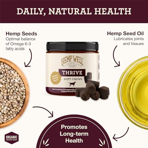 Hemp Well Thrive Dog Soft Chews with Organic Hemp, Omega 3 & 6, 60 Count