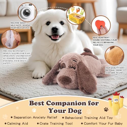 BEVERLYSHARK Heartbeat Puppy Toy Dog Anxiety Relief Calming Aid Heartbeat Stuffed Animal Behavioral Training and Sleep Aid Comfort Dog Toy Crate Training Heartbeat Dog Toy for Small Medium Large Dogs