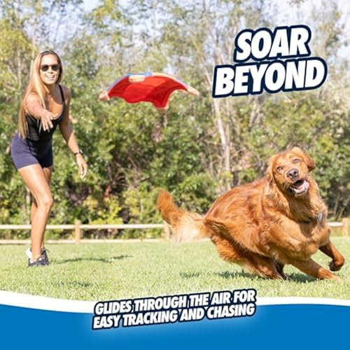 Chuckit! Flying Squirrel Fetch Dog Toy - Water Floating Flyer - Soft and Durable Polyester Canvas Construction - for Medium Dogs - 9.5-inch Diameter - Orange and Blue, Medium (Pack of 12)