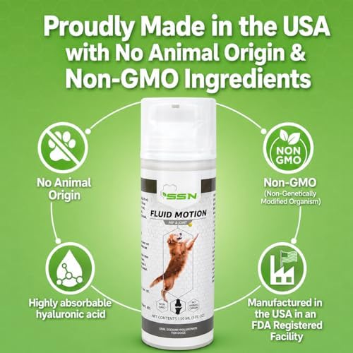 Fluid Motion - Hip & Joint Support for Dogs - Liquid Hyaluronic Acid - Joint Mobility, Skin, & Coat Supplement for Senior Dogs - Apple Flavor - Glucosamine Alternative (30-60+ Day Supply)