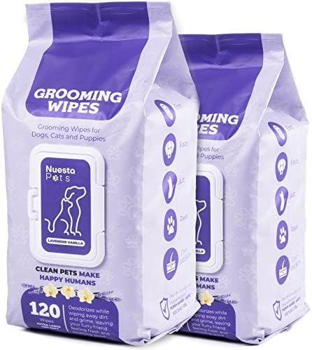 Pets Lavender Vanilla Pet Dog Grooming Cloths - 120 Wipes, 2 Pack