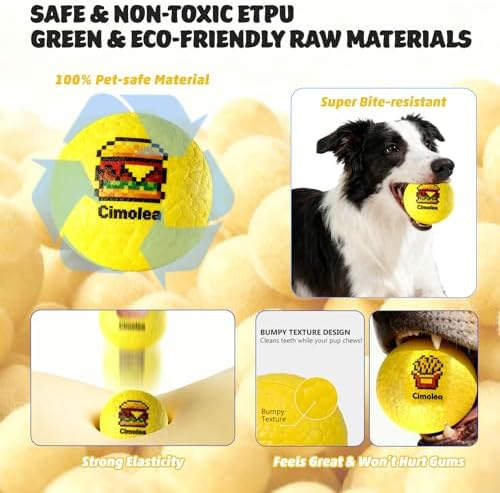 Dog Balls Tennis Balls for Dogs, Interactive Dog Toys for Aggressive Chewers, Dog Toy to Keep Them Busy, Puppy Chew Toys for Teething, Durable Dog Ball for Medium Small (Fast Food-3.0")