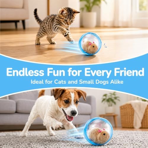 2026 New Self-Rolling Interactive Cat Ball, Automatic 360° Moving Rolling Toy with Realistic Animal Design, Electric Interactive Pet Ball for Indoor Cats & Dogs Chasing (Mouse-B)