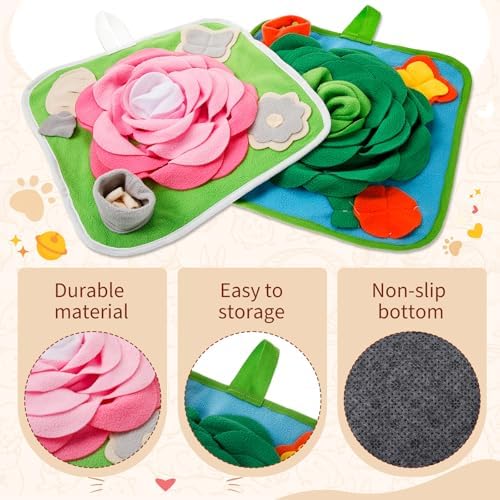 Yinkin 4 Pcs Rabbit Foraging Snuffle Mat for Small Animals Puzzle Toys Funny Interactive Nosework Feeding Mat for Bunny Hamsters Guinea Pigs Ferrets Chinchillas (13.8 x 13.8 Inches,Classic Style)