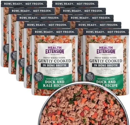 Health Extension Gently Cooked Grain-Free Duck & Kale Dog Food, Human-Grade & Shelf-Stable with Superfoods, Supports Digestion, Immunity, Skin & Coat, 9 oz Pouch (Pack of 10)