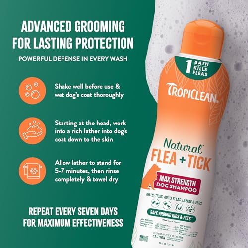 TropiClean Flea and Tick Shampoo for Dogs, Max Strength Formula, 20oz