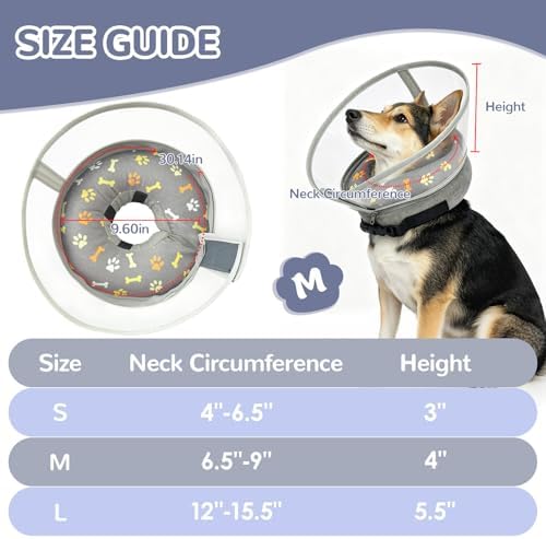 Inflatable Dog Cone Collar with Anti-Licking Clear Shield, for Dogs Cats