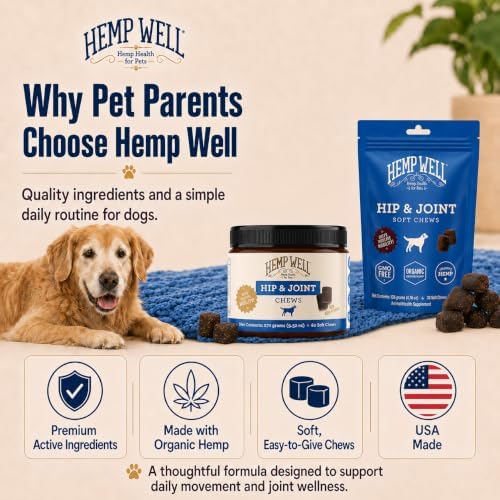 Hemp Well Hip & Joint Dog Soft Chews with Glucosamine & Hemp, MSM, 30 Count