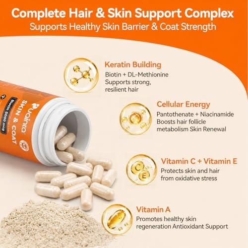 PUAINTA Skin & Coat Supplement for Dogs & Cats, Biotin Capsules, 90 Ct