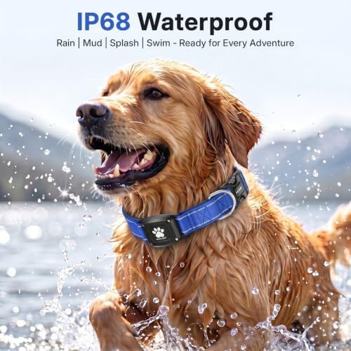 GPS Dog Collar with Tracker, Waterproof, No Monthly Fee, Blue, XS | Works with Apple Find My, iOS Only, MFi Certified, No SIM Card, for Small Dogs, Reflective Padded Nylon, Neck 10.5-13.5 in