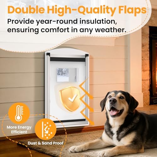 Medium Steel Doggy Door for Wall,Energy Efficient Pet Door | Telescoping Tunnel, Double Magnetic Flaps, 2 Sliding Lock Panels, Steel Frame, Easy to Install