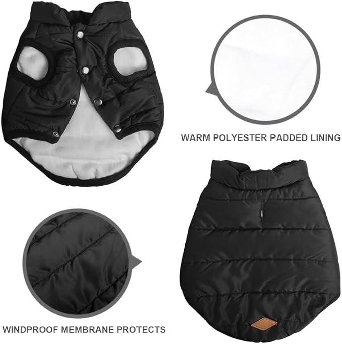 Warm Dog Coat, Windproof Dog Jacket Fleece Pet Winter Coats Solid Color Dogs Clothes Cold Weather Pet Jacket Vest Soft Puppy Apparel for Small Medium Dogs Cat (XL, Black)