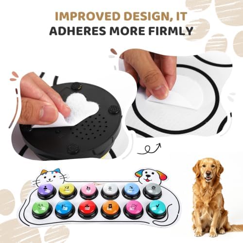 Dog Buttons for Communication Dog Talking Buttons,12 Recordable Sound Buttons + 50 Scene Patterns + 1Water - Resistant and Non - Slip mat+ 24 AAA Batteries 30 Seconds Buttons for pet Training