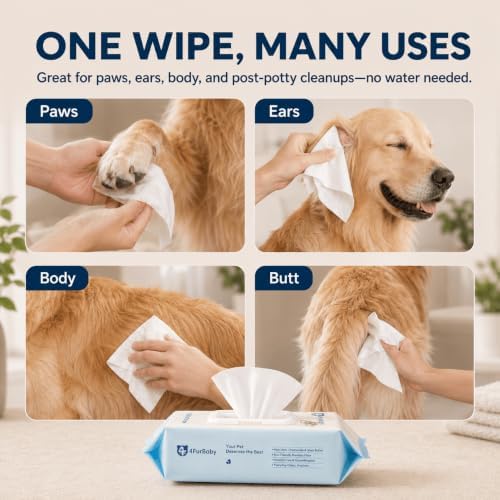 8" x 8" Dog Wipes for Paws and Butt, Unscented, 400 Count