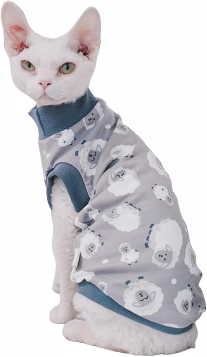 Sphynx Hairless Cat Summer Cotton T-Shirts Cat Vest Pet Clothes, Round Collar Vest Kitten Shirts Sleeveless, Cats & Small Dogs Apparel (Sheep, L (7.5-8.8 lbs))